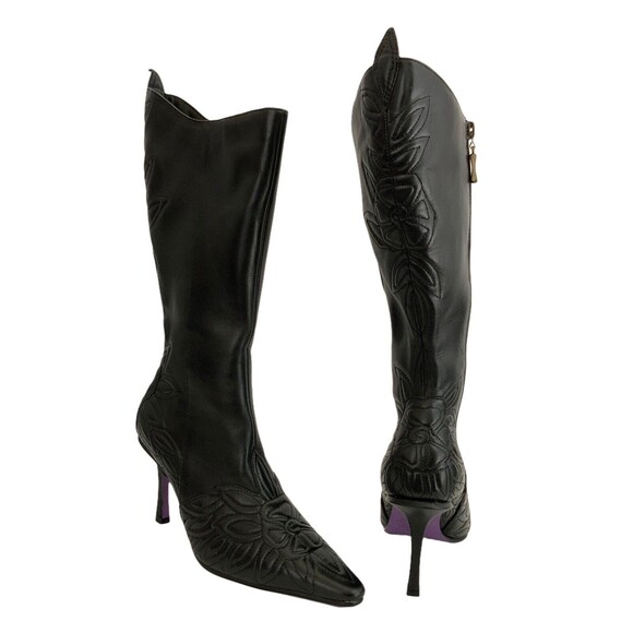 Suzanne Somers Leather Tall Floral Accents Wide Width Boots 6.5W - Picture 3 of 11